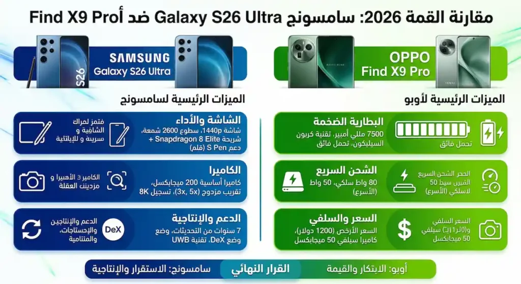 مقارنة بين هاتف S26 Ultra و هاتف Find X9 Pro