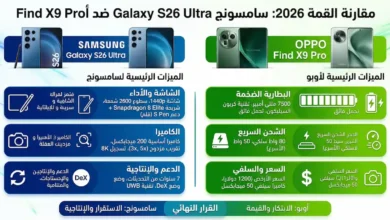 مقارنة بين هاتف S26 Ultra و هاتف Find X9 Pro