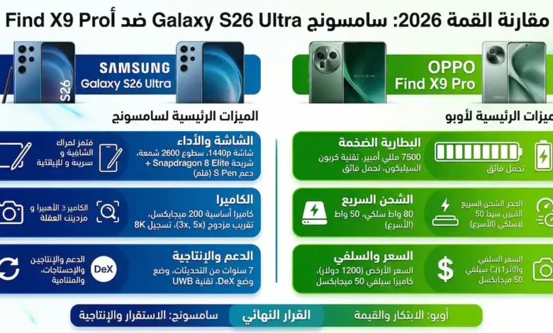 مقارنة بين هاتف S26 Ultra و هاتف Find X9 Pro